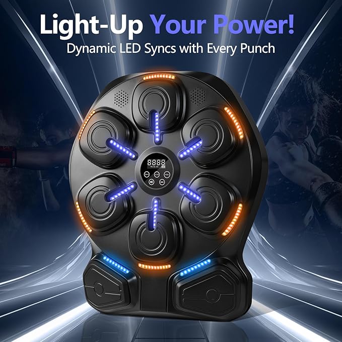 Smart Music Boxing Machine with LED Lights & Bluetooth Speaker – Interactive Punching Bag for Fitness, Rhythm Training & Stress Relief – Home Gym Equipment for Adults and Child with 8 Hitting Points