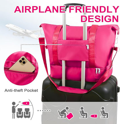 WOOMADA Weekender Bag for Women, Travel Duffel Bags with Shoe Compartment & Wet Pocket, Personal Item Bag for Airlines