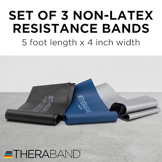 THERABAND Resistance Bands Set, Advanced Kit, Blue, Black, Silver, Latex Elastic Bands for Exercise & Physical Therapy, Strength Training Bands for Upper & Lower Body Fitness