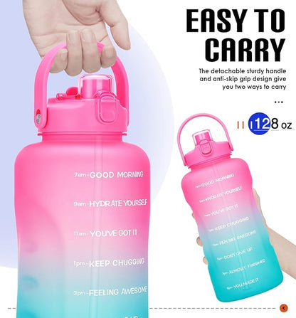 HydroPal 1 Gallon Water Bottles with Straw, 128 oz Water Bottle BPA Free Innovative 2-IN-1 Lid Gym Bottle with Times to Drink Motivational, Large for Sports Fitness Camping Water Jug （13.8X5.5 inch）