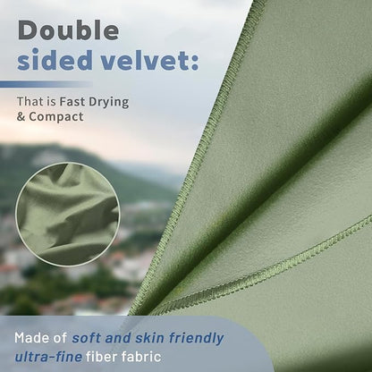 Tian qing Microfiber Travel Towel Set, 2 Piece, Quick Dry Camping Towel, Lightweight,Fast Drying Soft Towel for Beach,Backpacking Hiking Gym Yoga Swimming (Army Green, Medium)