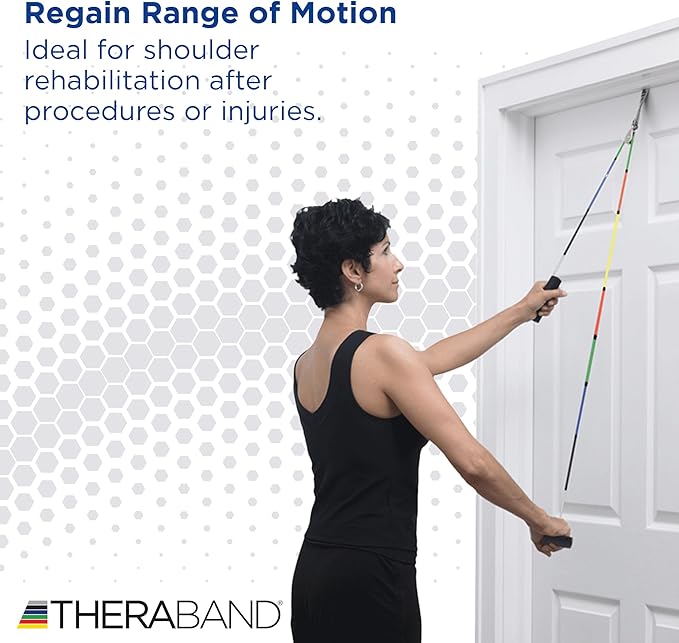 THERABAND Shoulder Pulley, Overhead Shoulder Pulley for Physical Therapy, Over the Door Pulley with Foam Handles and Color Coded Rope for Increasing Range of Motion, Overdoor System for Rehabilitation