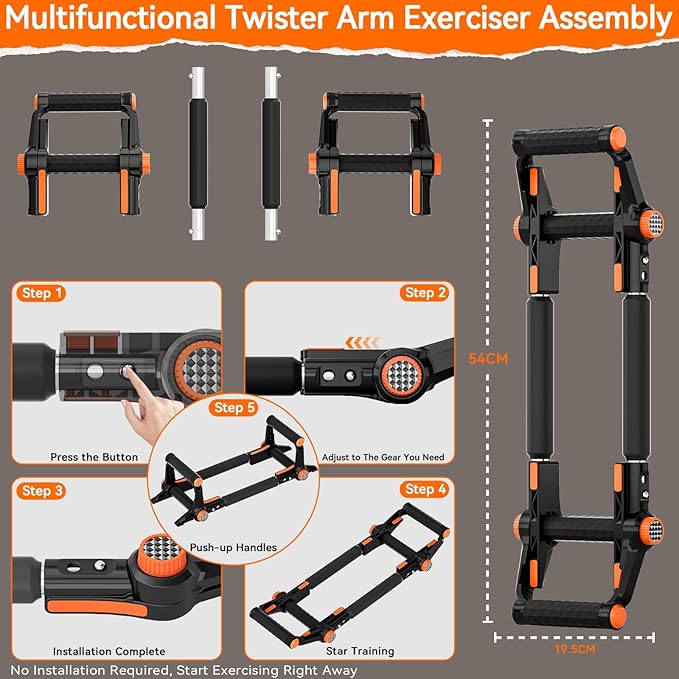 Twister Arm Trainer, Arm & Chest Workout Equipment for Men, Adjustable Handle (0-90°) & Resistance (50-110lbs), Transform into Push-Up Bars, Portable Home Gym