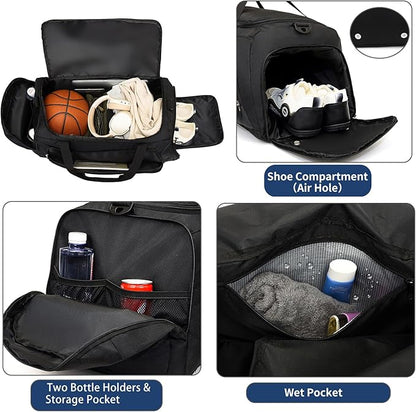 Waterproof Gym Bag with Shoe & Wet Compartment for Men/Women,Sports Duffle Bags for Workout/Fitness/Travel(Black,24.4"x12.6"x11.8")