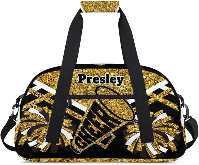 Custom Cheerleaders Dance Bag for Girls, Personalized Dance Ballet Bag for Teens Girls Waterproof Weekender Practice Travel Sports Duffel Gym Bag, Gold Sequins with Black
