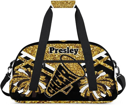Custom Cheerleaders Dance Bag for Girls, Personalized Dance Ballet Bag for Teens Girls Waterproof Weekender Practice Travel Sports Duffel Gym Bag, Gold Sequins with Black