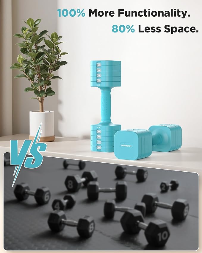 FEIERDUN 5-in-1 Adjustable Dumbbell Set of 2, 12LBS/20LBS Hand Weights for Women, Men, 1s-Adjust Dual-Stable Dumbbell Set for Women Home Gym & Outdoor