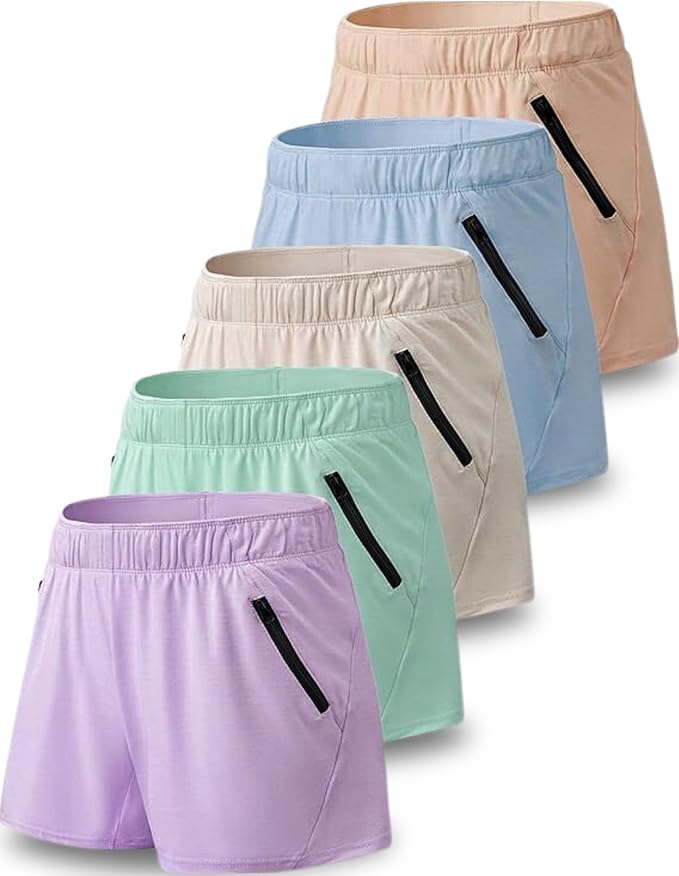 Liberty Imports 1 or 5 Pack Womens Lounge Workout Shorts with Zipper Pockets 5" Inseam Lightweight Athletic Casual Shorts