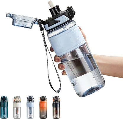 TKK Sports Water Bottles with Removable Straw 29 oz Leak-proof Flip Top Lid BPA Free Tritan Bottle with Strap for School, Fitness, Gym, Outdoor, Blue