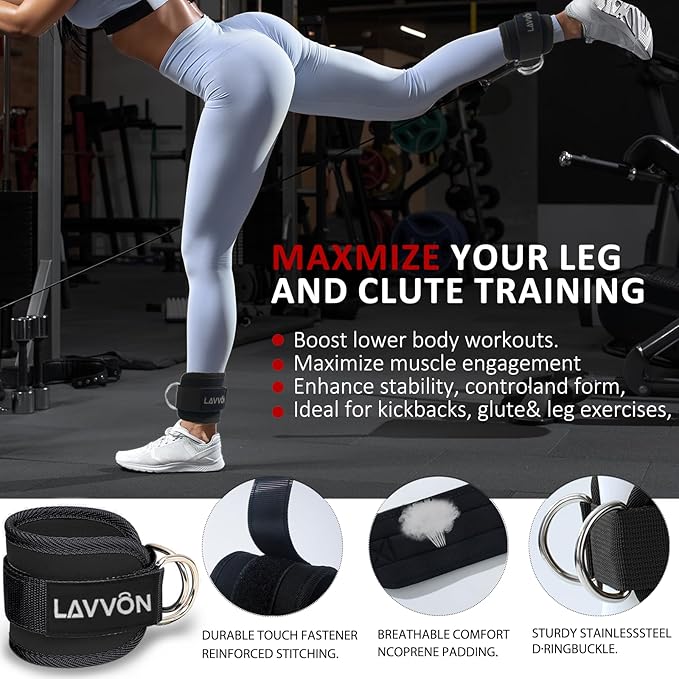 Squat Pad Set - Foam Barbell Pad for Squats Cushion, Lunges & Bar Padding for Hip Thrusts - Standard Olympic Weight Bar Pad - With Ankle Straps, Wrist Straps for Weightlifting