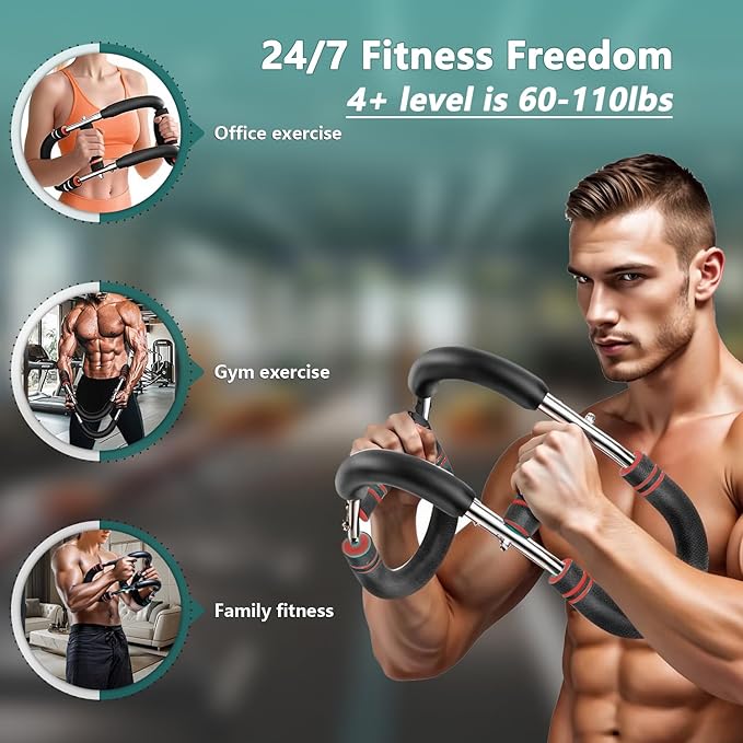 Twister Arm Trainer, Adjustable Resistance Levels Chest Workout Equipment for Men & Women, Portable Detachable Upper Body Fitness Machine for Home & Gym
