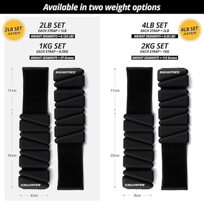 Wrist & Ankle Weights, Adjustable Bands for Women & Men Workouts, Set of 2 – 2lb or 4lb (1lb or 2lb each strap) Ideal for Runs, Jogs, Walks, Yoga, Dance, Pilates, Cardio, Aerobics, Strength Training