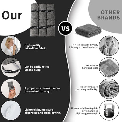 Microfiber Gym Towels - Quick Dry, Highly Absorbing, Silver ION Odor-Free Absorbent Fiber, for Men & Women - for Hot Yoga, Tennis, Running, Workout, Camping, Set of 6 Charcoal Gray (Speckled Gray)
