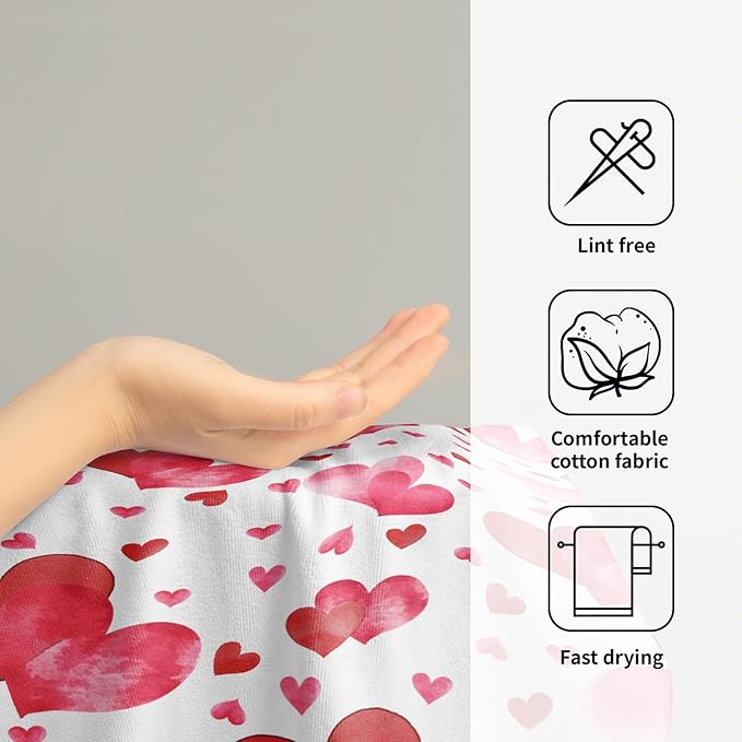 Red Love Heart Bath Hand Towels 2 Packs Happy Valentine's Day Soft Absorbent Dish Tea Towels Romantic Pink and Red Love Quick Dry Washcloths Decorative Kitchen Dish Towels for Guest Gym Spa