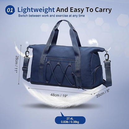Lightweight Gym Bag for Men & Women, Water Resistant Sports Duffel Bag with Shoe Compartment & Wet Pocket for Travel Weekender & Fitness, Blue