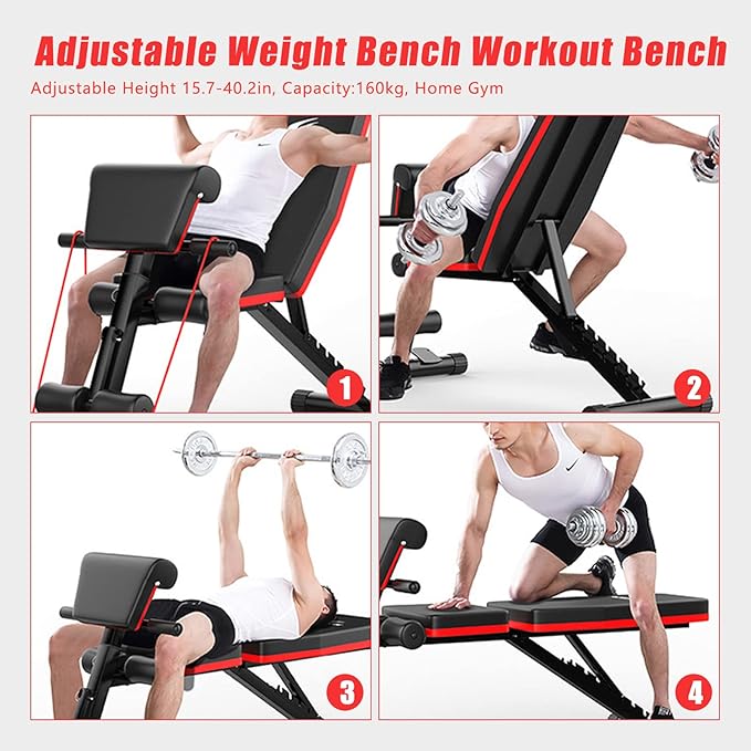 Basic Weight Bench for Home Gym 350lbs Adjustable Workout Benches with 7-position Heavy Duty Exercise Folding Strength Training Sit up Benches Incline Flat Decline Sit-Ups Full Body Workouts