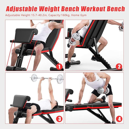 Basic Weight Bench for Home Gym 350lbs Adjustable Workout Benches with 7-position Heavy Duty Exercise Folding Strength Training Sit up Benches Incline Flat Decline Sit-Ups Full Body Workouts