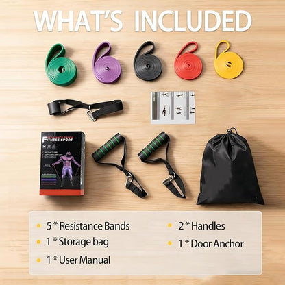 Resistance Bands Set with Handles & Door Anchor - Up to 125lbs Stackable Anti-Snap Exercise Bands for Men & Women, Heavy Duty Pull Up Assistance Band for Home Gym, Strength Training