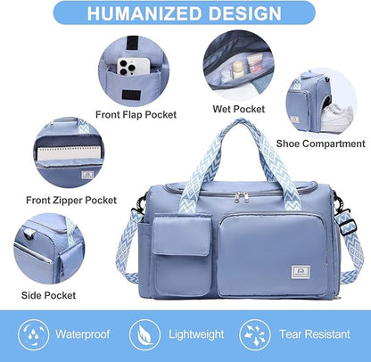 Small Gym Bag for Women, Travel Duffle Bag Carry On Weekender Bag with Shoe Compartment