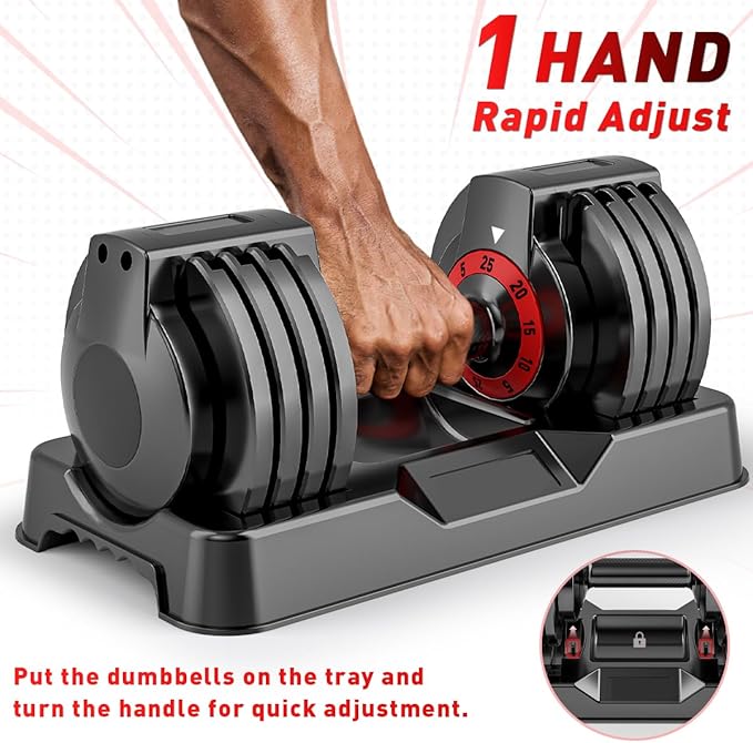 25/55lb Pair Adjustable Dumbbell Set, Adjustable Dumbbells Set of 2, 5 in 1/10 in 1 Free Weights Dumbbells Set with Anti-Slip Texture Handle, Weight Set For Home Gym Suit both Men and Women