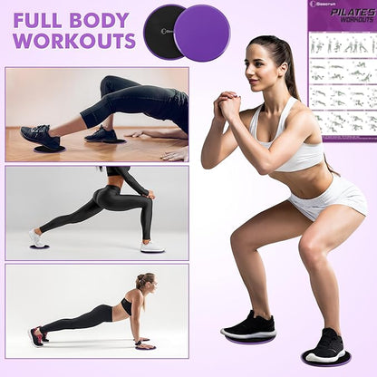 Pilates Ring Set Exercise Equipment, with Exercise Resistance Bands Set, Pilates Ball, Sliding Disks. Portable Home Gym - with Fitness Guide Poster