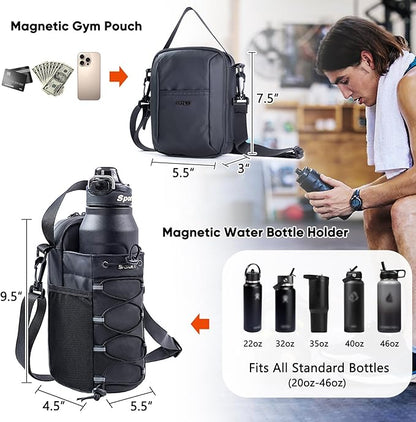 2-Pack Magnetic Gym Bag for Water Bottle & Magnetic Gym Pouch – Bottle’s Holder Fits Up to 46oz Bottles– Sling Water Bottles Bag with Strap for Workout, Tank -Men’s & Women’s Gym Accessories