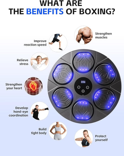 2026 Music Boxing Machine for Adults ＆ Kids, 9 Modes ＆ 9 Speeds Bluetooth Smart Boxing Machine with Gloves, Wall Punching Machines Reflex Training for Game, Home, Office, Gym