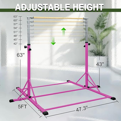 86 York Gymnastics Bar for Kids Ages 3-20, 5FT Base Length, 42" to 63" Adjustable Height, Horizontal Bar, Kip Bar for Gymnast, Gymnastic Training Equipment for Home, Gym Center