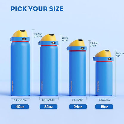 POWCAN 18 oz Insulated Water Bottle with Straw: 2-in-1 with Push-Button Spout & Quick-Flip Straw, Leakproof, Cold 24Hrs, Fits Car Cup Holder, Stainless Steel Cup for Sports, Outdoors (Sailor Quack)