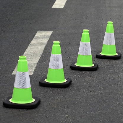 6 Pack 12 Inch Green Traffic Cones with Reflective Tape, Black Base Sport Training Cones for Soccer, Agility Drills, Driveway Safety and Marking (6, Green, 12 Inch)