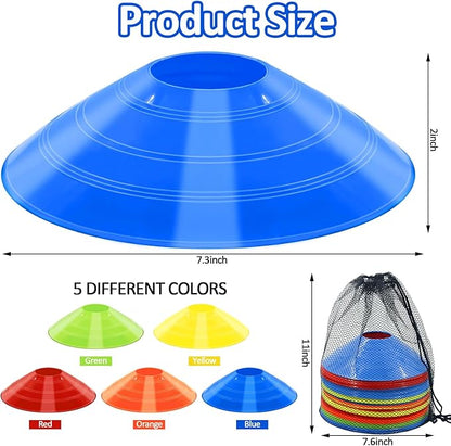 Soccer Cones for Training, 100/15 Pack Agility Cones with Carry Bag, Multi-Color Disc Cones for Sports Training, Soccer, Football, Basketball, Field Cone Markers, Indoor Outdoor Sports