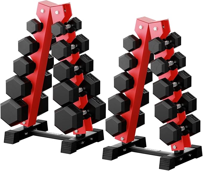 RitFit 250LB/300LB/350LB/550LB/650LB Rubber Hex Dumbbell Sets with Weights Rack, Multiple Color Choices Available, Great Gym Equipment for Home, Strength Training, Workouts