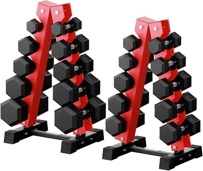 RitFit 250LB/300LB/350LB/550LB/650LB Rubber Hex Dumbbell Sets with Weights Rack, Multiple Color Choices Available, Great Gym Equipment for Home, Strength Training, Workouts