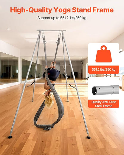VEVOR Yoga Stand Frame, Max 441-551 lbs Load Swing Stand, Triangular Structure Aerial Rig, Aerial Silk Stands with Yoga Hammock, Standard & Height-Adjustable Version