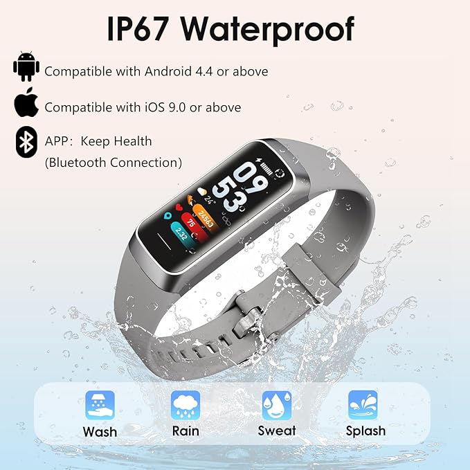 Fitness Tracker, 24/7 Heart Rate Blood Oxygen Blood Pressure Body Temp Monitor Sleep Calorie Tracker with 1.1" AMOLED Touch Color Screen Pedometer Smart Watch Waterproof for Women Men (Silver Gray)
