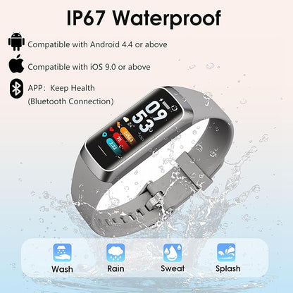 Fitness Tracker, 24/7 Heart Rate Blood Oxygen Blood Pressure Body Temp Monitor Sleep Calorie Tracker with 1.1" AMOLED Touch Color Screen Pedometer Smart Watch Waterproof for Women Men (Silver Gray)