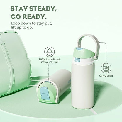 POWCAN 18 oz Steel Insulated Water Bottle: 2-in-1 Push-Button Spout & Flip Straw Lid, Leakproof, Cold 24 Hrs, Fits Car Cup Holder, Reusable Metal Sports Bottle for Travel, Gym, School (Icy Drift)