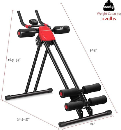 GYMAX Ab Machine, 440LBS Abdominal Workout Equipment with LCD Monitor, Adjustable Incline & Kneed Protection, Folding Compact Ab Trainer for Stomach Workout, Home Gym Core Strength Training