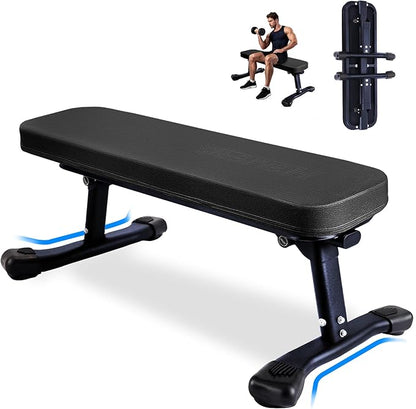 Flat Weight Bench, 2.4 Inch Thick Pad Workout Bench 660 LBS Bench Press Exercise Equipment for Home Gym Strength Weight Training