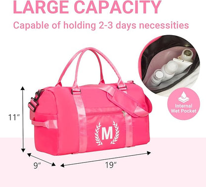 Gym Bag for Women, Personalized Duffle Bag with Shoe Compartment, Sports Bag for Yoga & Dance with Wet Pocket and Mat Strap(HotPink,T)