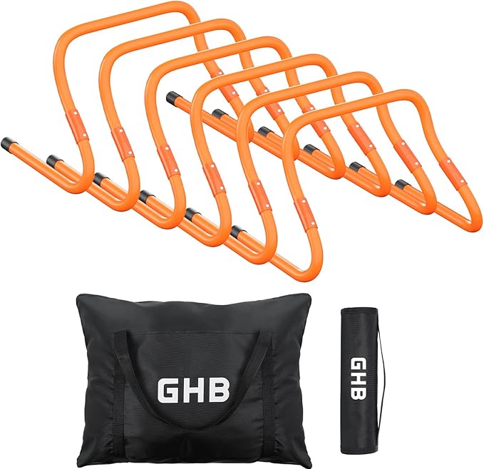 GHB Agility Hurdles 5/6 Pack Foldable Speed Agility Training Hurdles Adjustable Sturdy Hurdles Training Equipment Set with Carry Bag for Amateur, Athletes, Soccer, Basketball