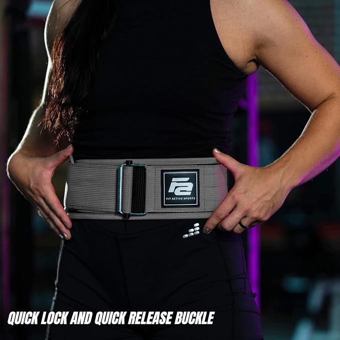 Fit Active Sports Self Locking Weight Lifting Belt | Premium Weightlifting Belt for Cross Training, Fast Locking Release Mechanism for Fitness and Power Lifting - Weightlifting Back Support for Men and Women