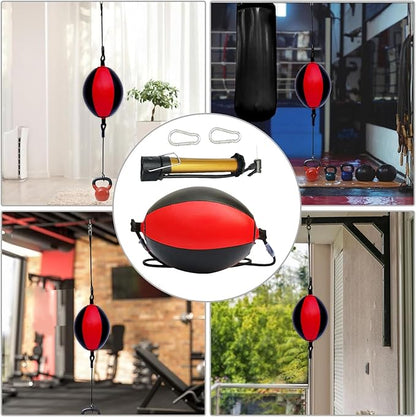 Reflex Boxing Ball, Punching Bag Set, Double End Feature Training Equipment, Pu Leather Ball with Carabiners and Headband, Speed and Reaction Hand Eye Exercise, Home Gym Use for Boxing 12x12 Inches