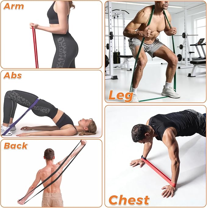Resistance Bands Set for Working Out, 5 Pull Up Assist Bands with Door Anchor, Handles Carry Bag, 4.0mm TPE Exercise Bands for Home Gym Strength Training, Physical Therapy for Men Women