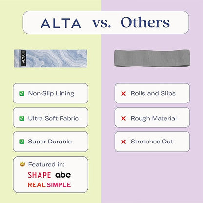 ALTA Booty Bands for Women - Premium Non-Slip Fabric Resistance Bands for Working Out - Cloth Resistance Bands for Legs, Fabric Exercise Bands, Leg Bands for Working Out Women, Looped Hip Bands Set