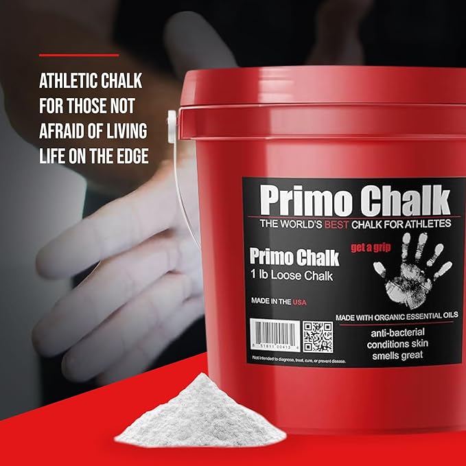 Primo Chalk Resealable Bucket: Loose Chalk for Weightlifting, Rock Climbing, & Gymnastics, Made in The USA, Chalk Ball Refill for Superior Grip
