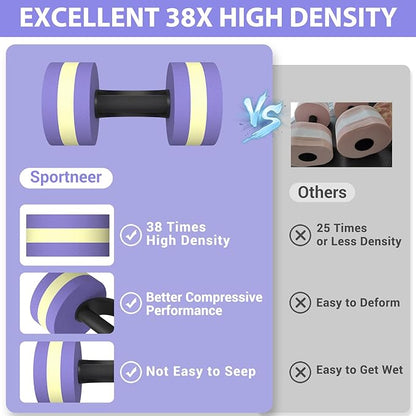 Sportneer Water Weights Aquatic Exercise Dumbbells Water Dumbbell Aerobics Workouts Set of 2 EVA Foam Pool Weights Dumbbells Set Aqua Fitness Barbells Equipment for Water Aerobics Weight Loss