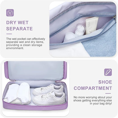 Small Gym Bag for Women, Travel Duffle Bag Carry On Weekender Bag with Shoe Compartment