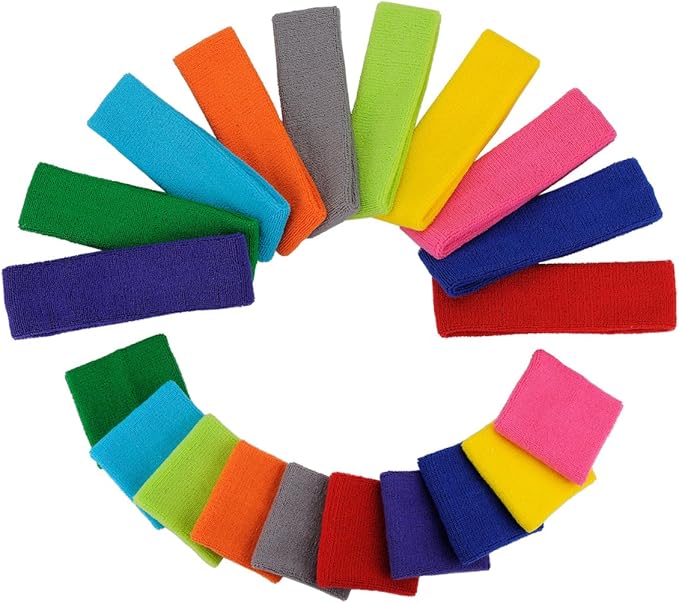 ONUPGO Sweatband Set Sports Headband Wristband Set Sweatbands Terry Cloth Wristband Wrist Sweatband Headbands Moisture Wicking Sweat Absorbing Head Band