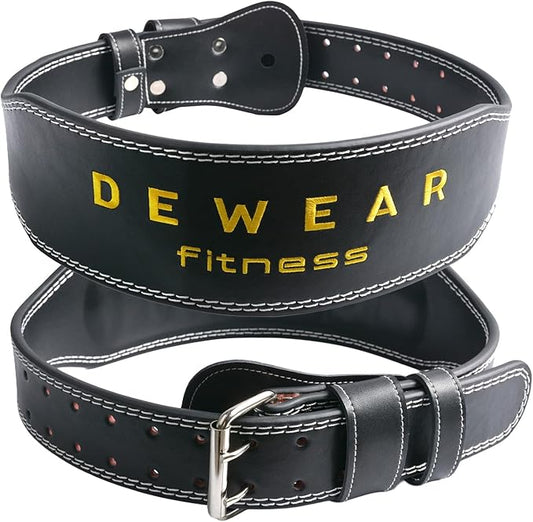 Genuine Leather Weight Lifting Belt, 4”& 6” Padded Lumbar Back Support, 10 Adjustable Holes, Gym Weight Belt Ideal for Deadlift, Powerlifting, Bodybuilding and Squat
